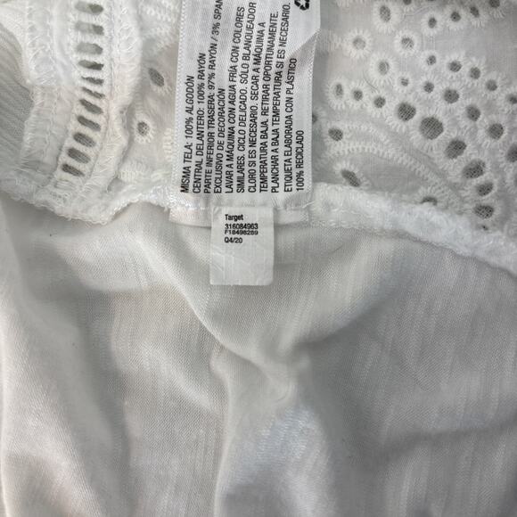 Knox Rose XL White Eyelet Boho Peasant Tunic Top Short Sleeve Eyelet Embroidery - Picture 12 of 16